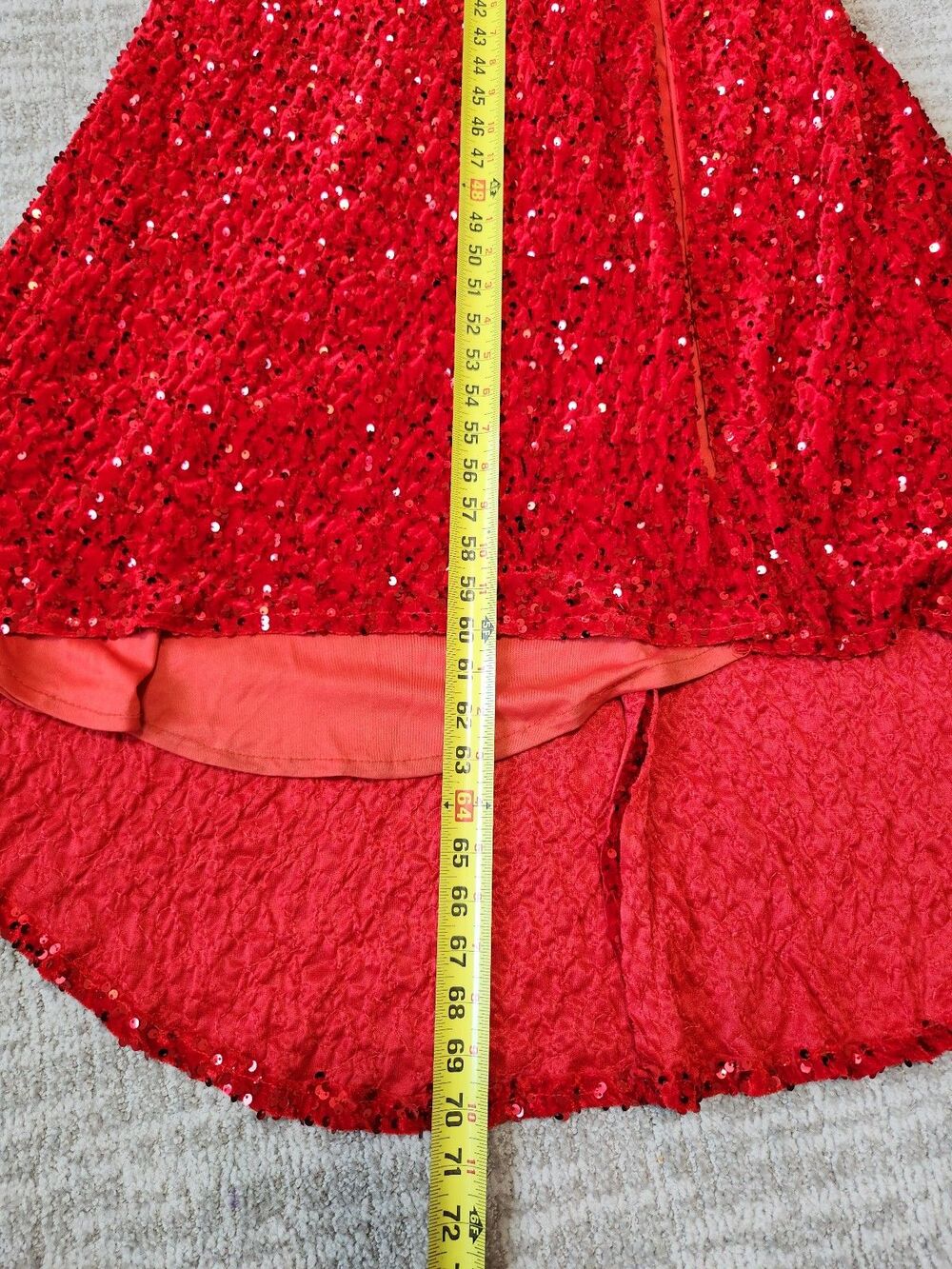Red Sequin One Shoulder Crushed Velvet Maxi Dress with High Slit size 00 - Picture 5 of 12